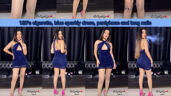 120's cigarette, blue sparkly minidress