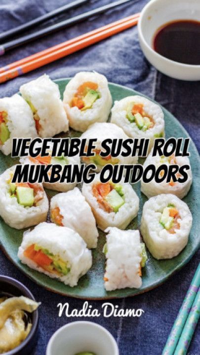 Vegetable Sushi Roll Mukbang Outdoors