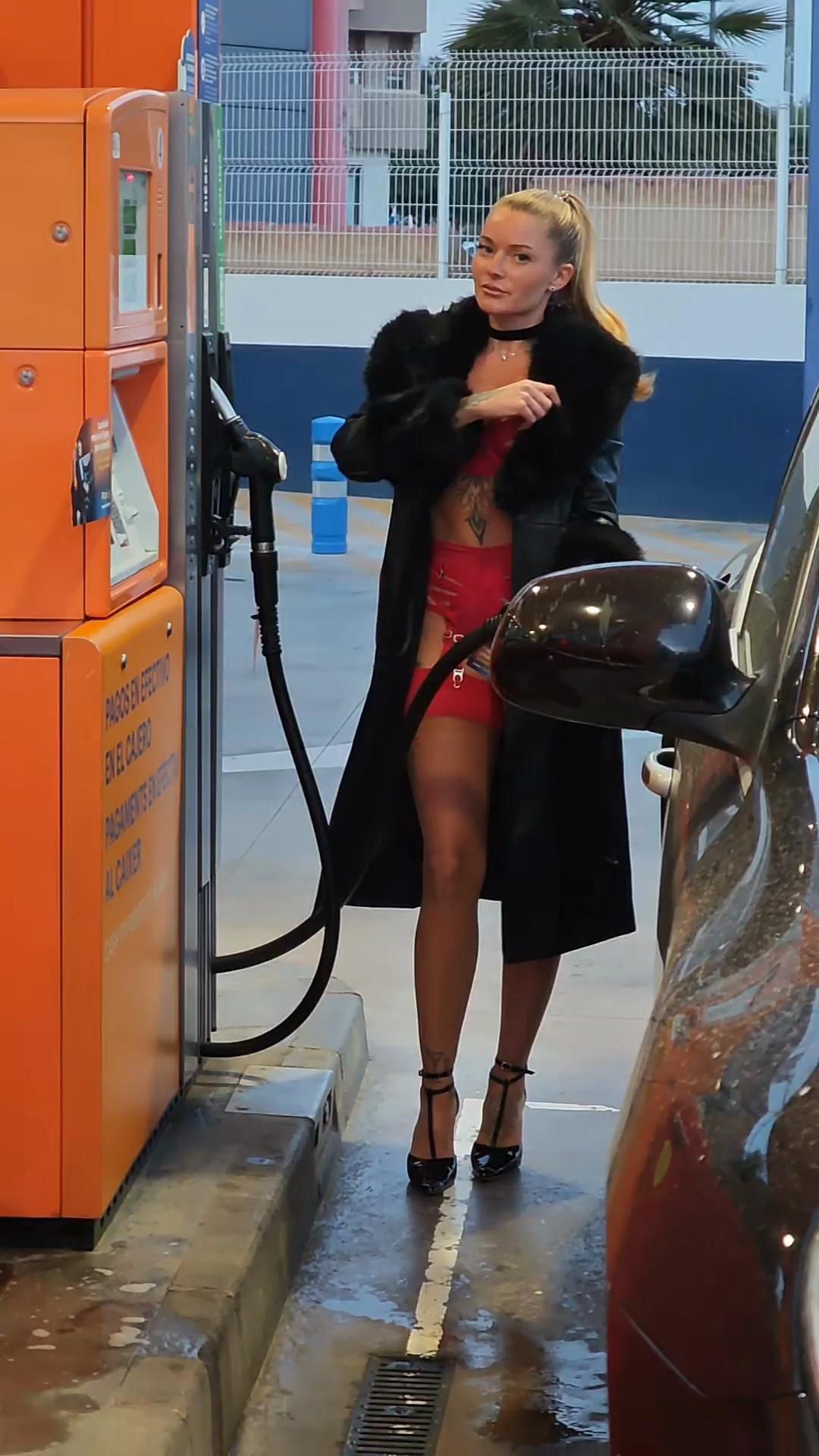 Flashing Lingerie at the fuel station