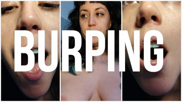 Topless burping close to camera
