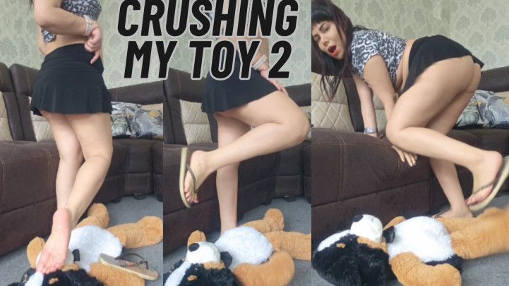 Trampling to my toy with my new flip flops