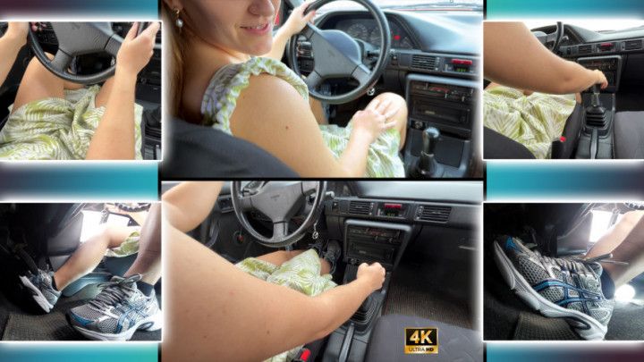 Girl Taxi Driver in ASICS Sneakers Pedal Pumping 4K