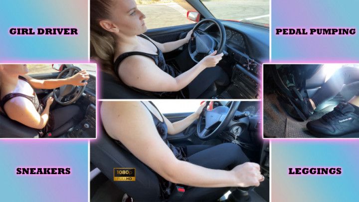 MILF in Leggings and Sneakers Drives Car Pedal Pumping 1080p
