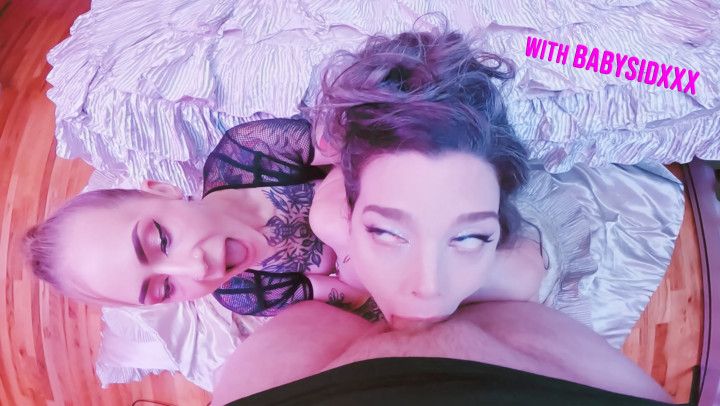 Hot Milf and Tattooed Babe Deepthroating Facial