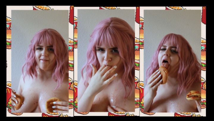 nude eating mcdonalds messy eating