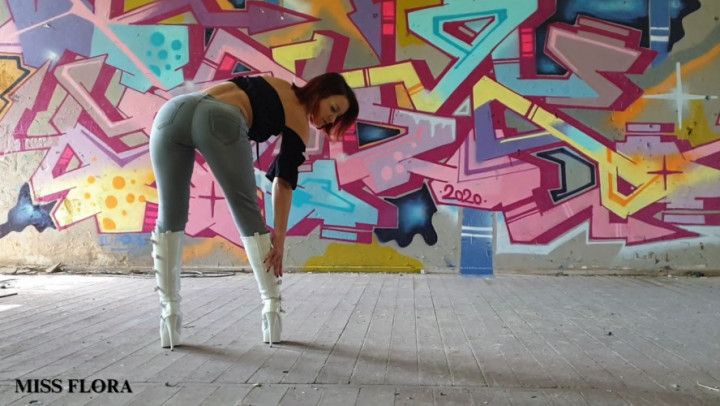 ASMR Bootwalk in Tight Jeans and White Boots