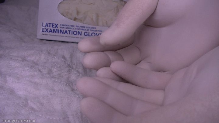 white latex glove try-on