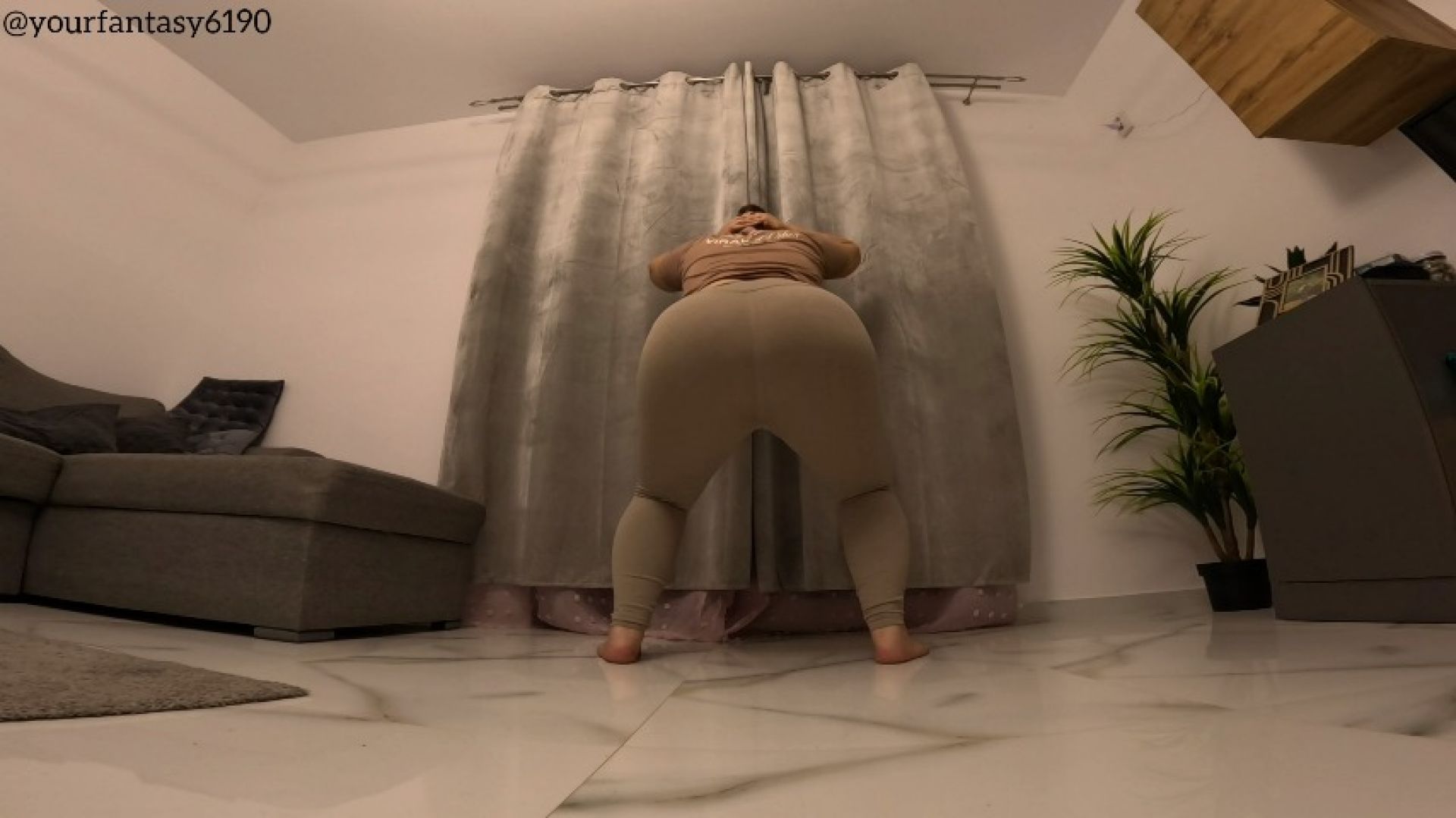 Gassy squats in nude tight leggings