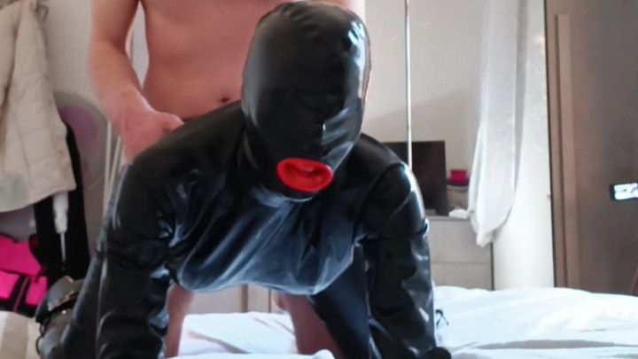 sexy milf 2023 in a latex condom catsuit