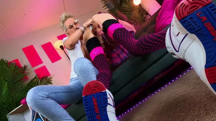 Sensual prostate cumshot with her slave with ruined orgasm