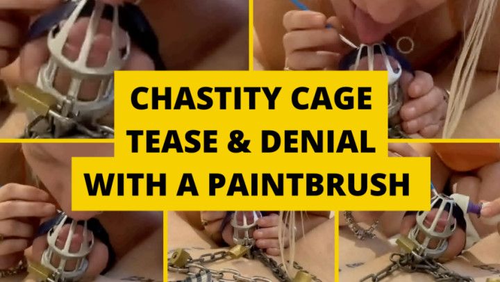 Chastity Cage Tease &amp; Denial with a paintbrush