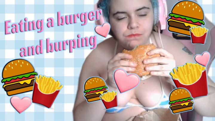 Eating a burger and burping