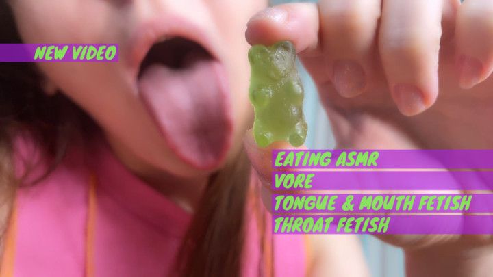 Gummy bears chewing and swallowing ASMR