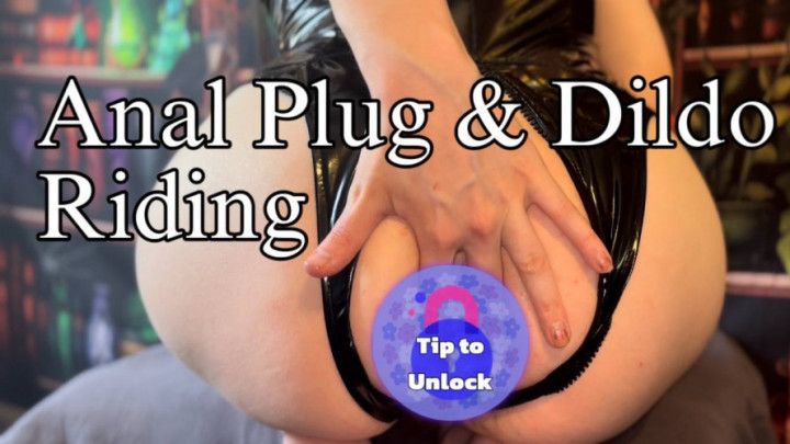 Anal Plug and Dildo Riding in Latex Suit