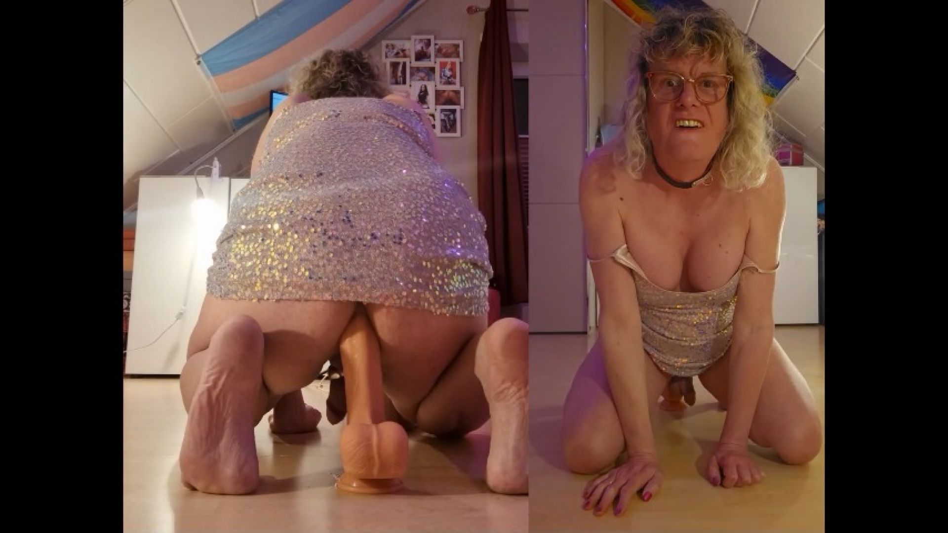 TS Lilly Sophie Fucking her Ass with big Dildos and Cum