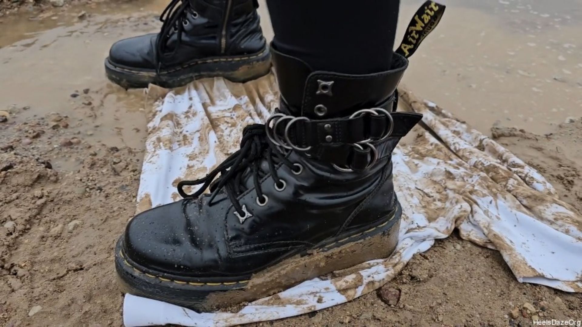 Trampling White Shirt in Mud Dr Martens