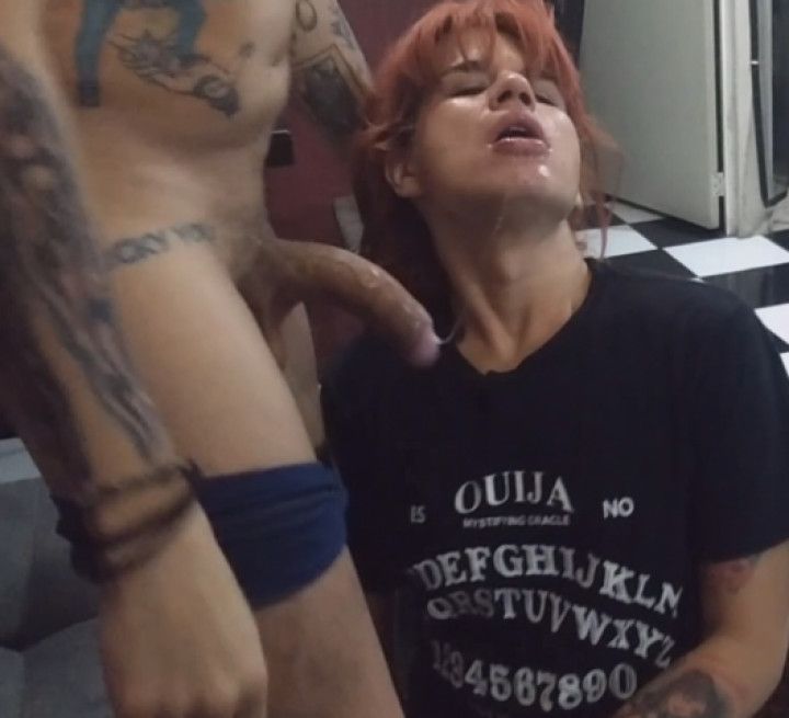 Red head trans anal sex ends with facial