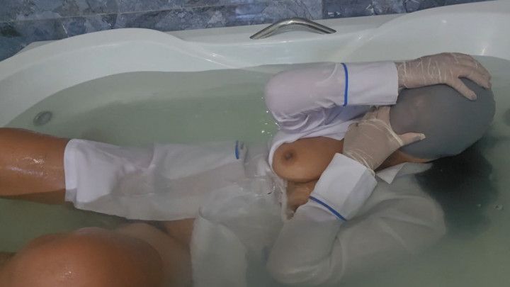 Medical breath play treatment with condom and swimcap