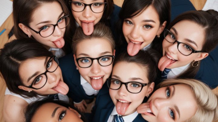 AI college girls nerds swarm professor tongues glasses