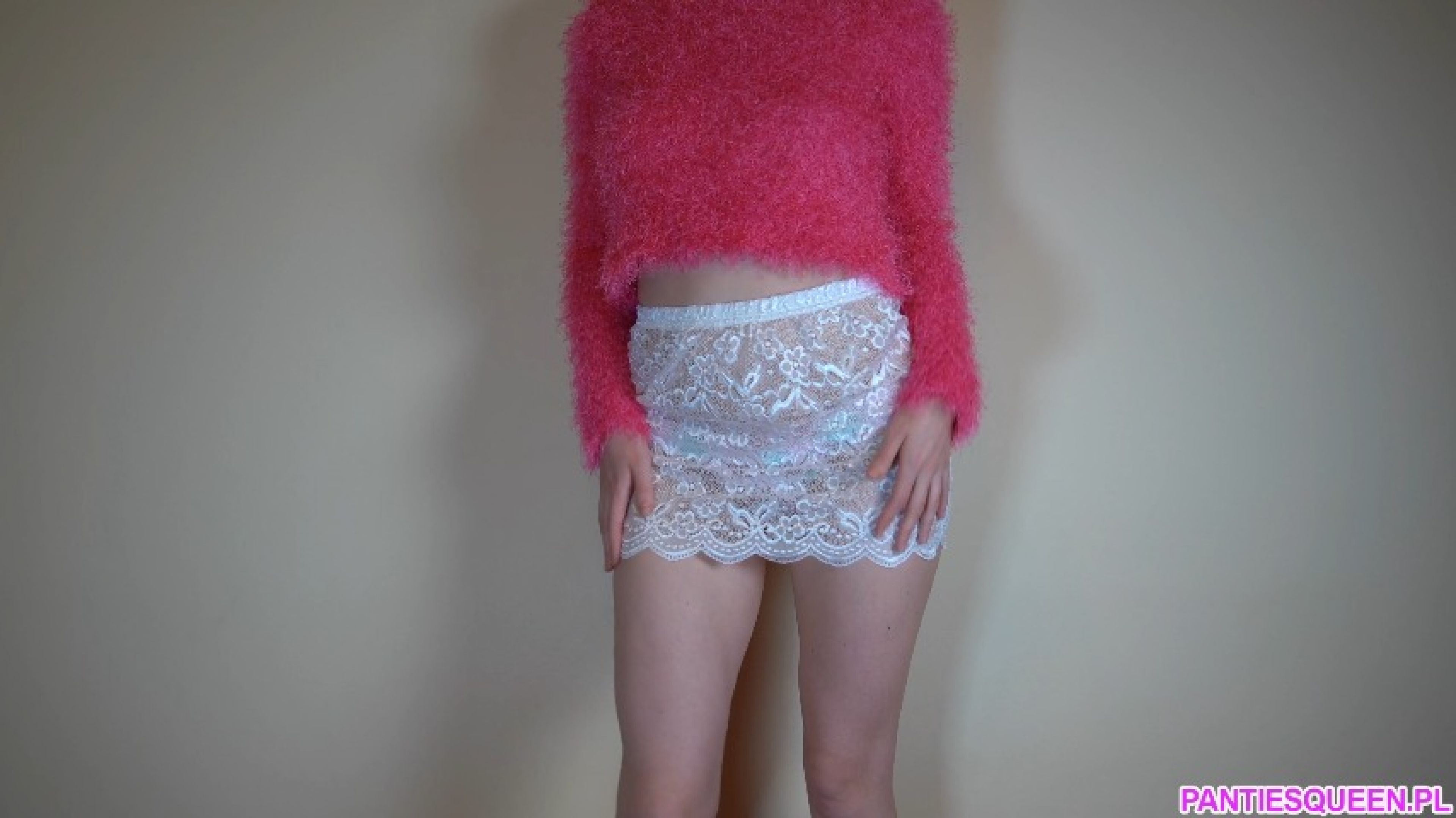 Teen is stuffing panties inside puffy pussy at home alone