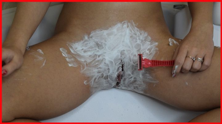 Shave your pussy with trimmer and razor with shaving foam cl