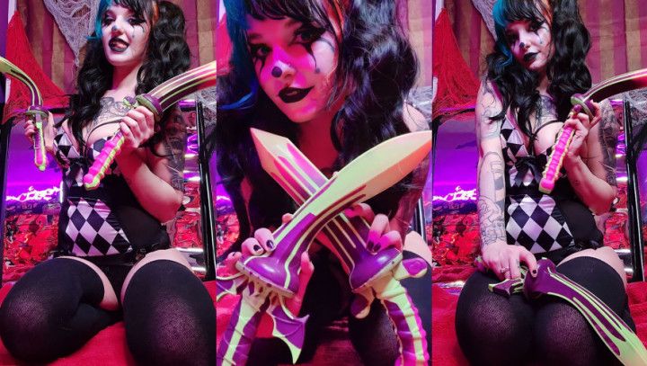 Cute Goth Clown Sword Dildo Play