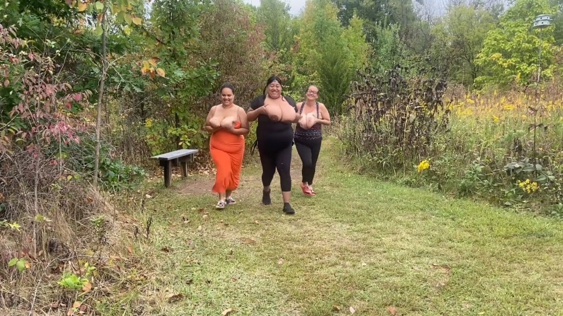 BBWs Topless in Public Park