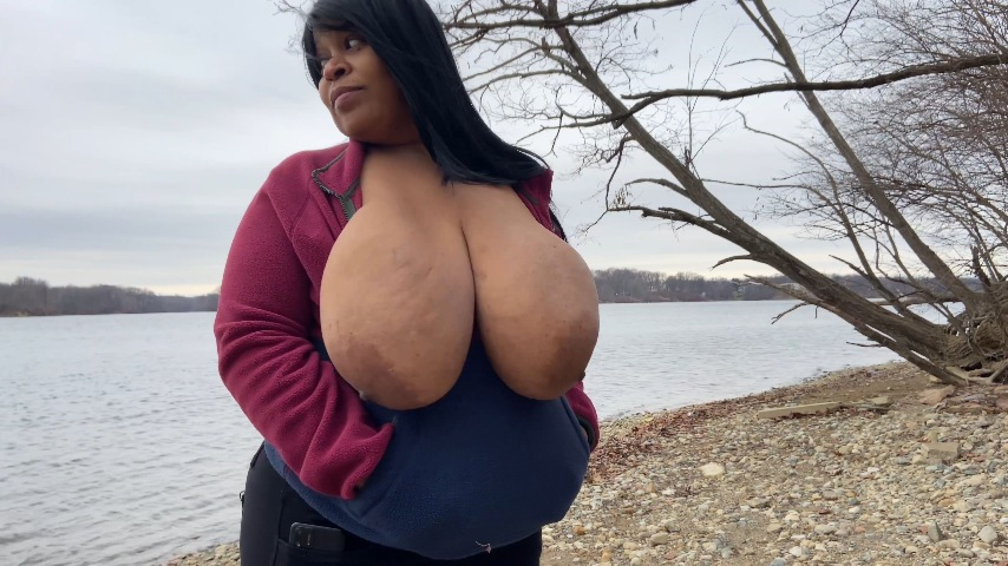 Big Boob Ebony Tease in Public