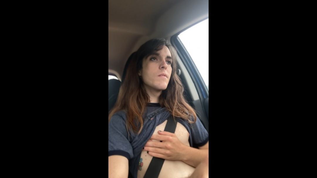 Tgirl car titty tease