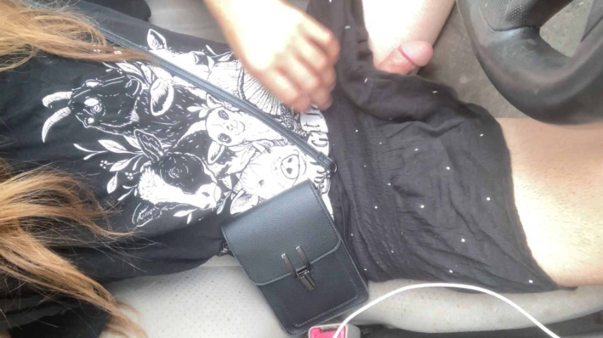 Trans upskirt in car + accidental orgasm
