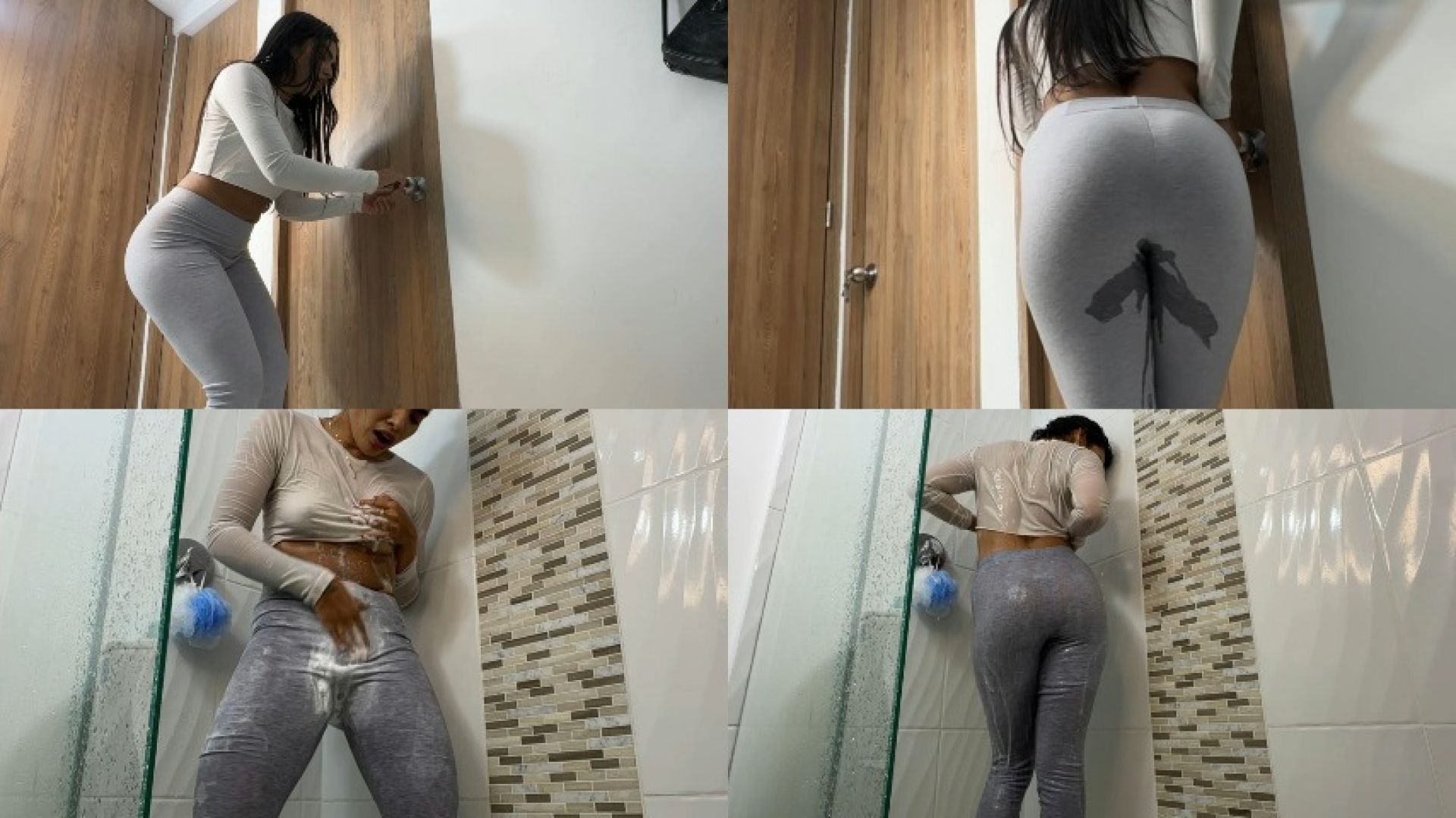 pee and shower accident with leggings