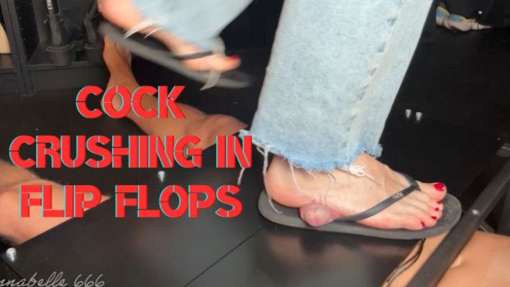 Stomping on his cock in flip - flops