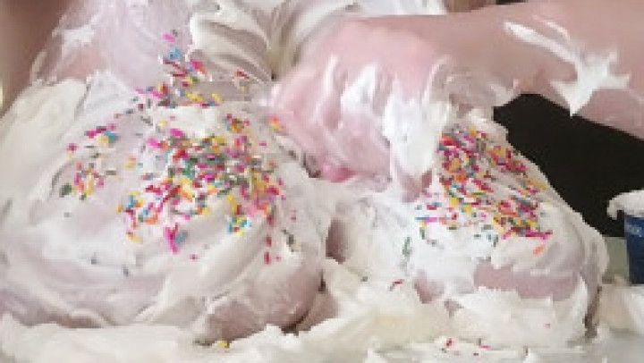 Big tits covered in cool whip and sprinkles