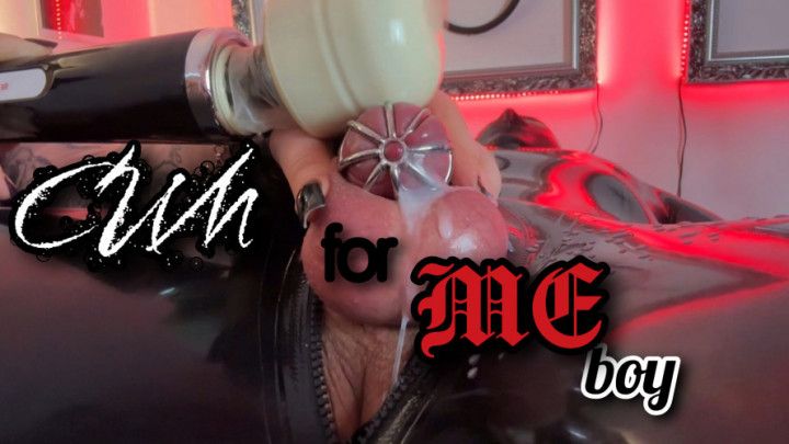 Rubber gimp made to cum in chastity cage