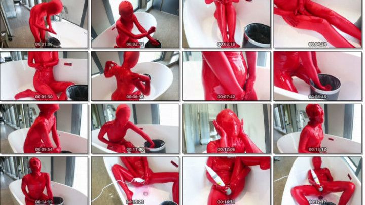 red zentai girl in bathtub