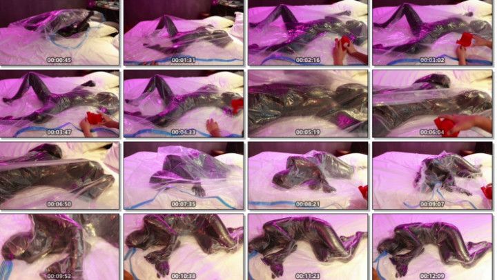 PU Zentai girl in vacuum bag