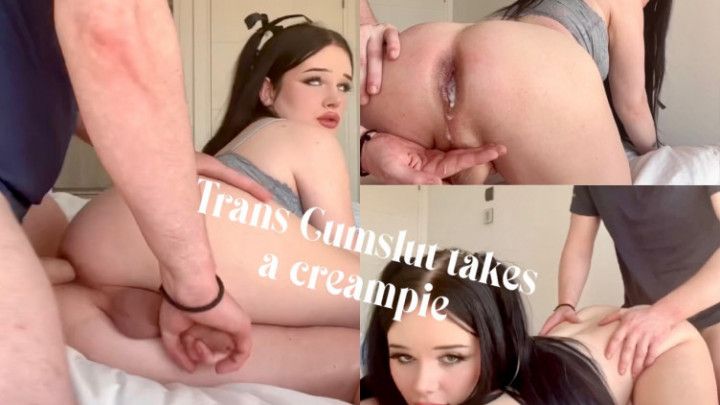 Submissive trans princess gets pounded and creampied