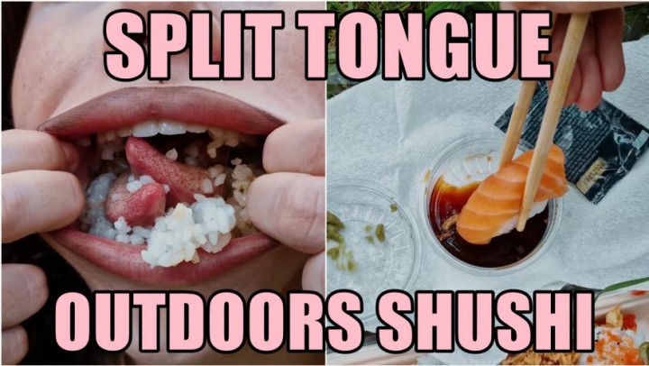Messy sushi outdoors