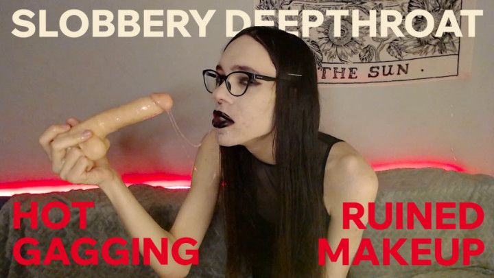 GOTH TRANS GIRL doing SLOBBERY DEEP THROAT BJ! ruined makeup