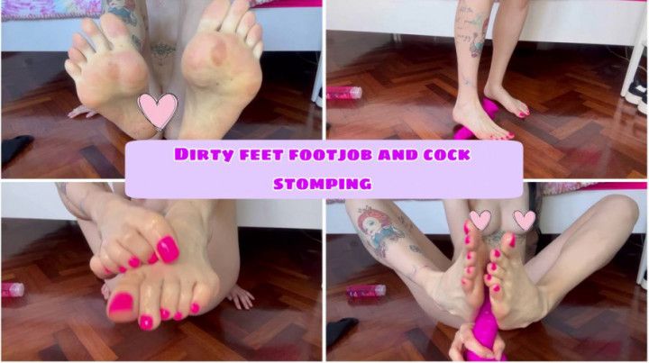 Dirty feet footjob and cock stomping