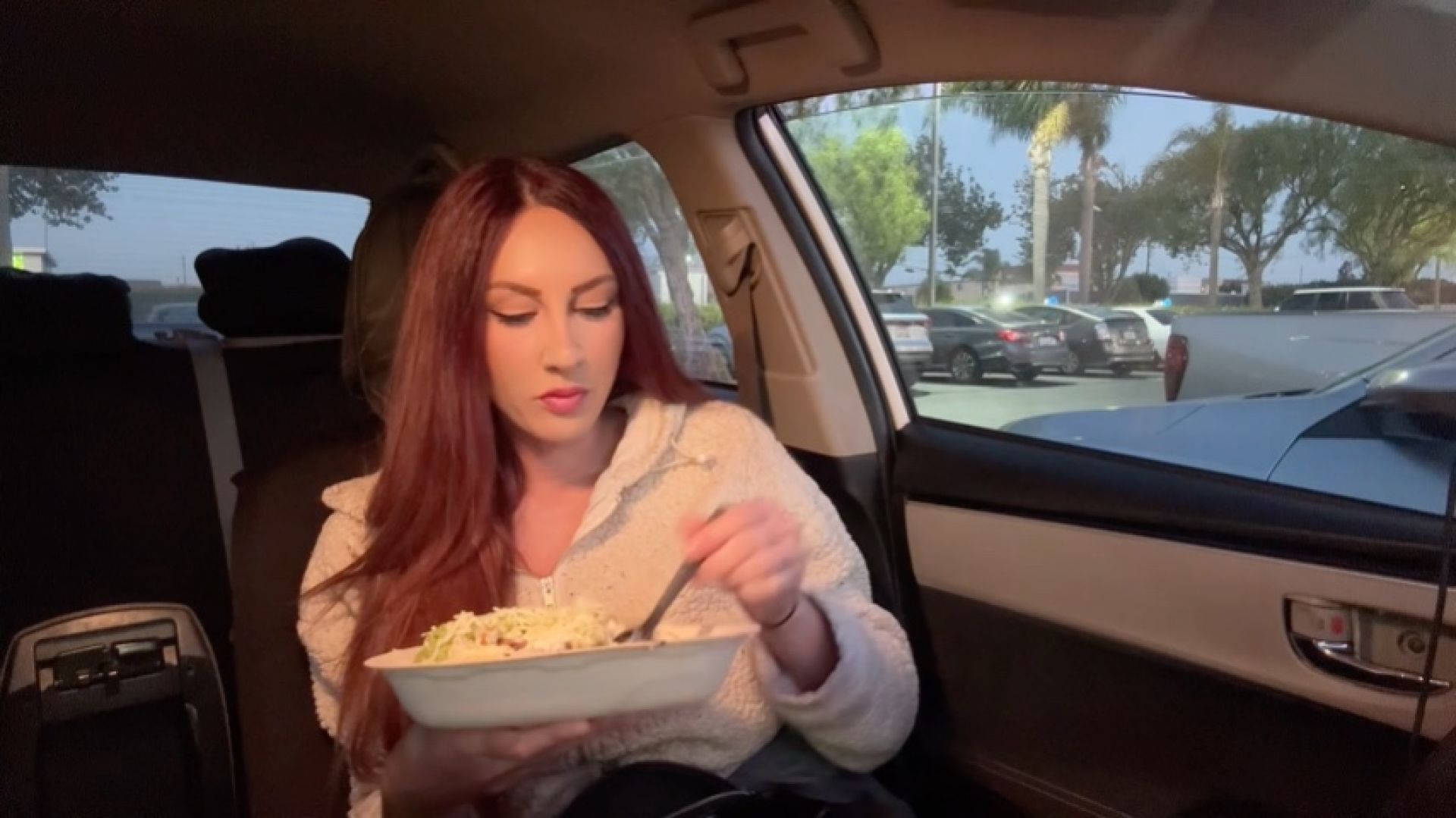 Eating Chipotle in the car