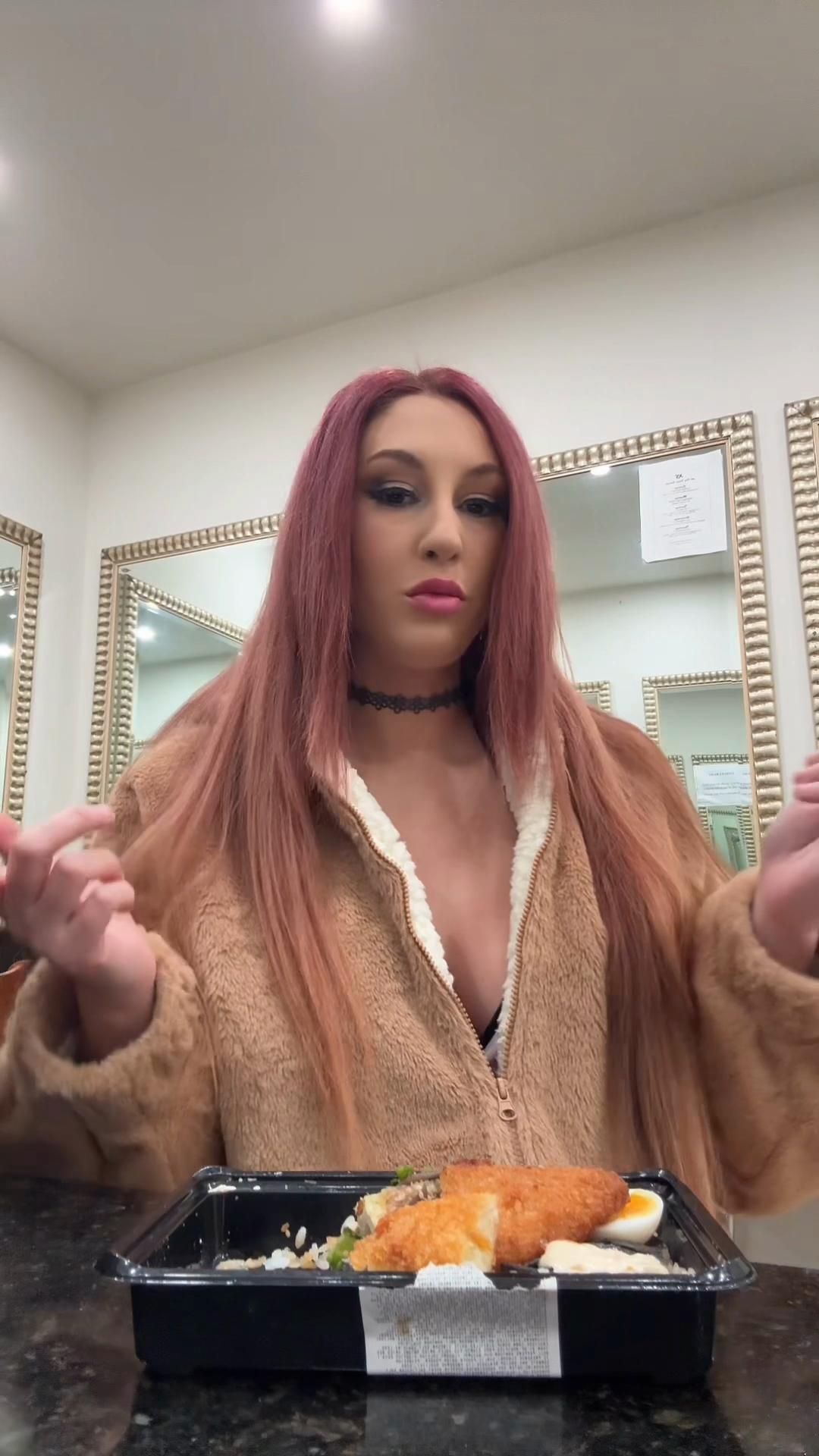 Eating asian food at the club