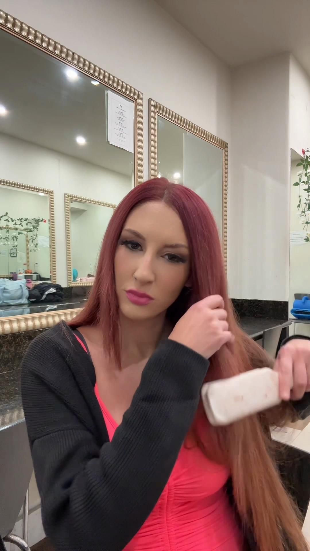 Straightening my hair and eating rise before stage