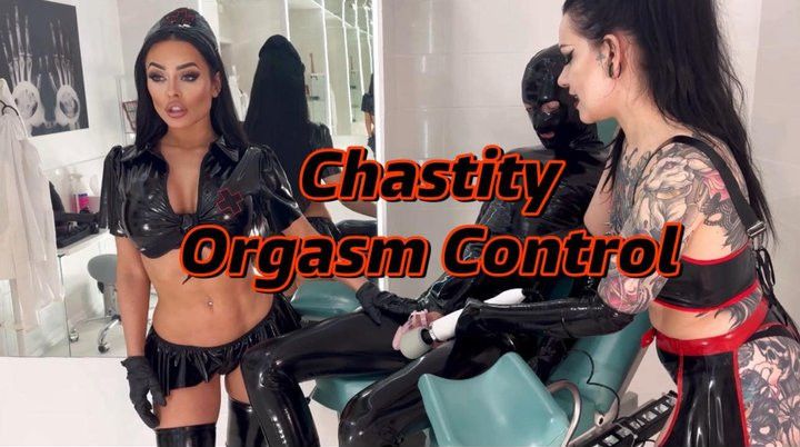 Chastity orgasm control with 2 cruel nurses in latex