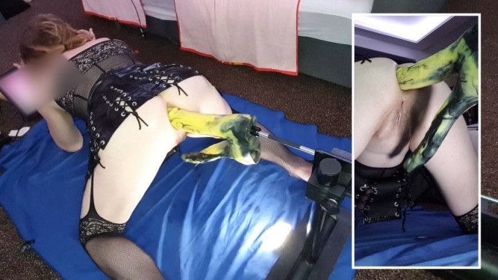 Double trouble dildo on the fucking machine