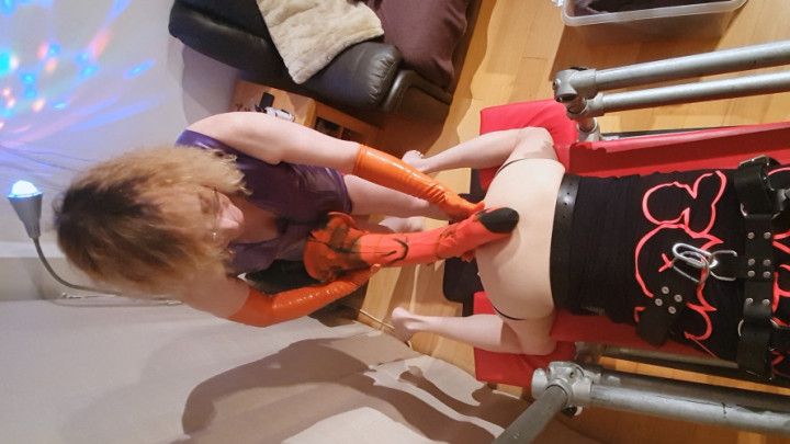 Essex Girl Lisa stretching my boy toys bum with huge dildos