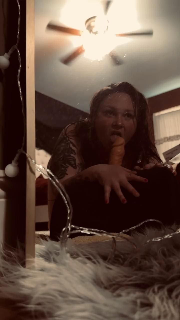 Sucking &amp; riding thick dildo part 1