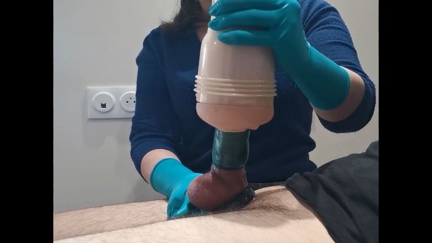 Nurse gloves handjob condom &amp; fleshlight