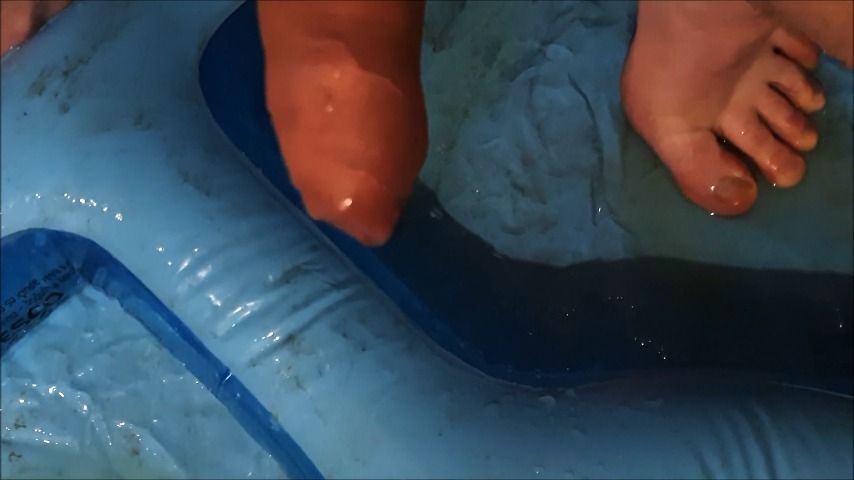 Dirty inflatable pool piss and cum