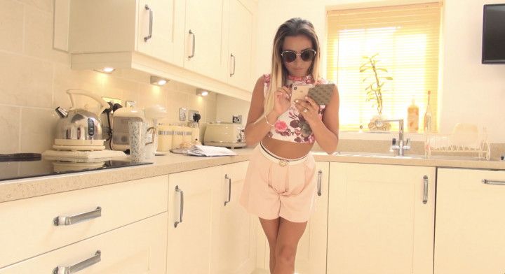 Natalia wet her panties in the kitchen